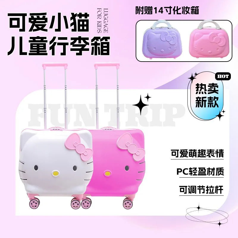 New Hello Kitty 14/20 Inch Cartoon Travel With Lock Trolley Box Cute Suitcase Makeup Case Large-capacity Storage Box Girls Gifts