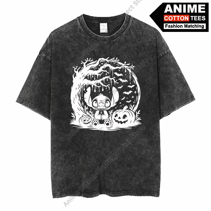 Lilo & Stitch Ghostface T-shirt Cotton Washed Vintage Oversized T Shirt y2k Harajuku Hip Hop Street Casual Unisex Loose Tees