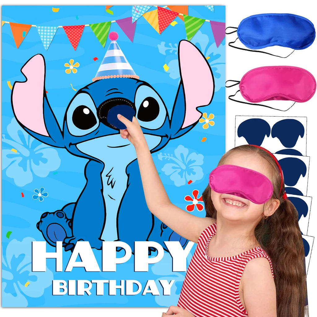 Pin The Nose on The lilo Stitch Birthday Party Game Stickers Poster Stitch Party Background Party Game Kids Favor Gifts Supplies