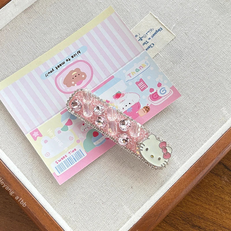 Sanrio Hello Kitty Girls Hairpin Fashion Cartoon KT Cat Women Pearl Rhinestone Bow Hair Clip Charm Girls Hair Accessories Gifts