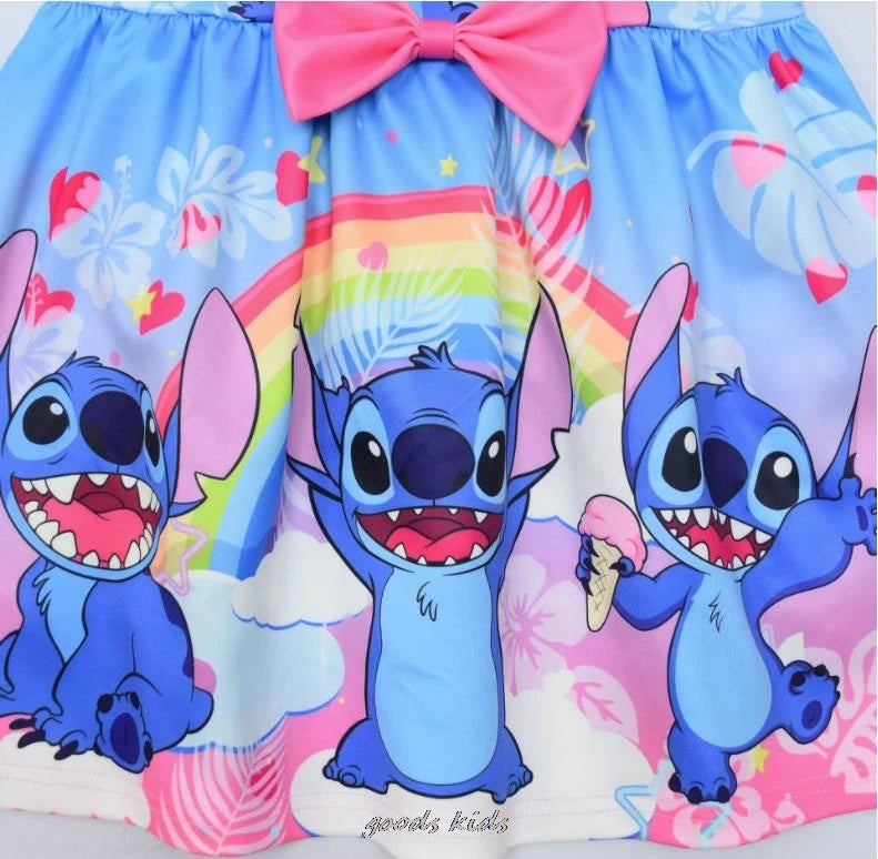 Hot Lilo And Stitch Children's Dress Sets Cartoon Cute Girls Dress Sleeveless Bow Vest Toddler Dress And Small Bag Birthday Gift