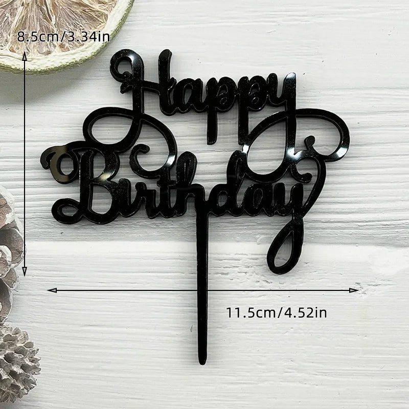 10 Pcs Acrylic Happy Birthday Cake Topper Pink Gold Silver Acrylic Kids Men Women Cake Decorations for Baby Shower Gift Supplies