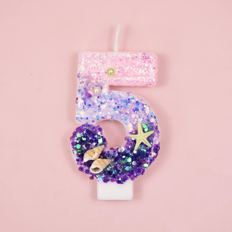 Mermaid Cake Candle Pink Purple 0-9Numbers Cake Topper Girl Little Mermaid Birthday Party Cake Decoration Supplies Under the sea