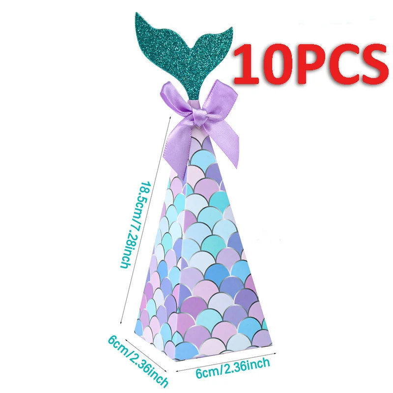 50PCMermaid Tail Candy Box Festival Gift Packaging Paper Bag Popcorn Boxes Kids Little Favors Mermaid Birthday Party Decorations