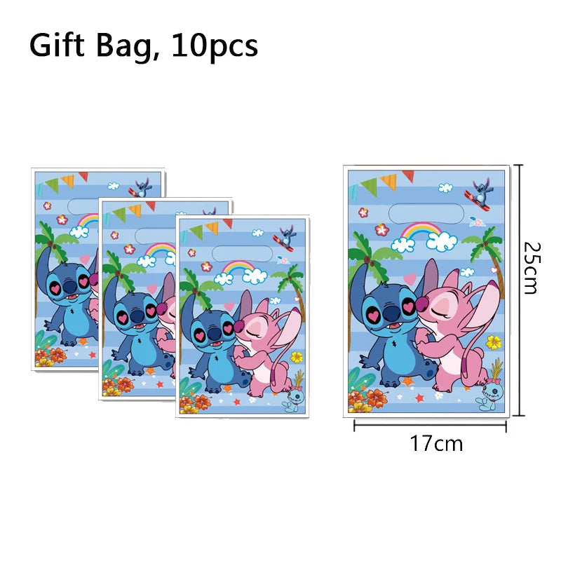 Stitch Birthday Party Decoration Pink Angel&Stitch Theme Event Supplies For Kids Balloon Disposable Tableware Banner Backdrop
