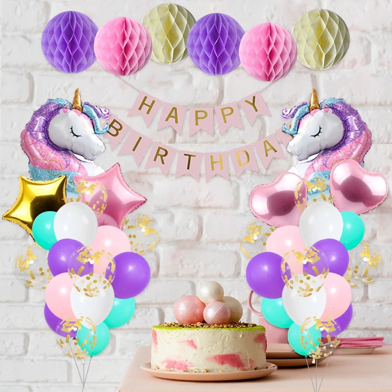 Unicorn Star Color Balloon Garland Arch Kit Rainbow Wedding Birthday Party Decor Kids Baby Shower Birthday Latex Balloons