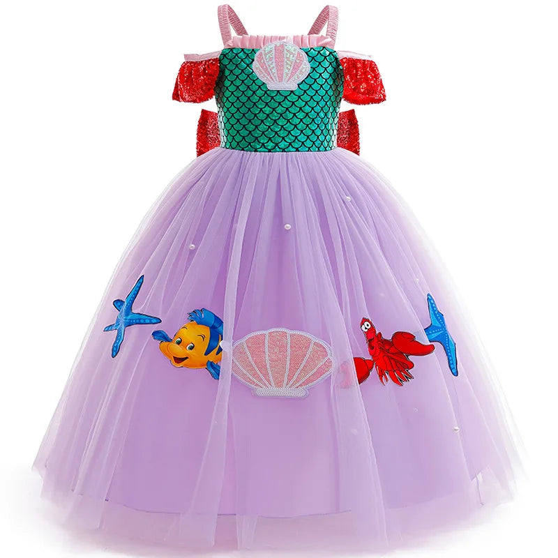 Mermaid Princess Girl Dress Movie Style Costume Kids Stage Costume Girls Fish Scale Decoration Sequins Big Bow Tutu Gown
