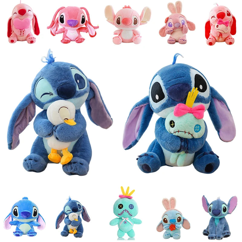 New Blue Pink Lilo & Stitch Hug The Duck Doll Cartoon Angel Plush Toy Cute Anime Soft Stuffed Kawaii Children's Birthday Gift