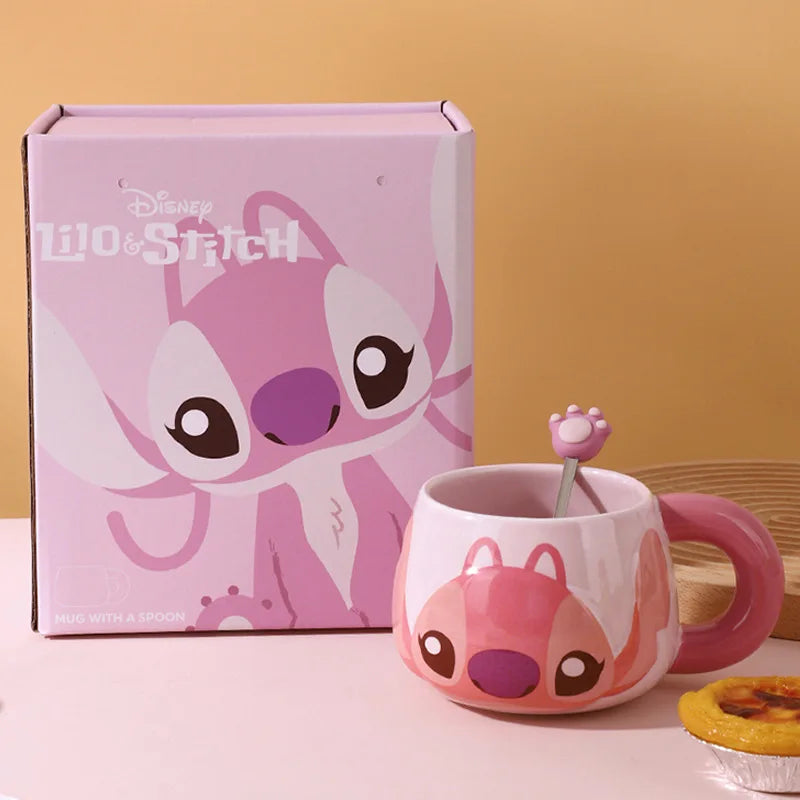 Lilo & Stitch Cute Cartoon Angel Ceramic Coffee Cup Kawaii Mug Water Cup Lovely Tabletop Decoration Home Decor Holiday Gifts