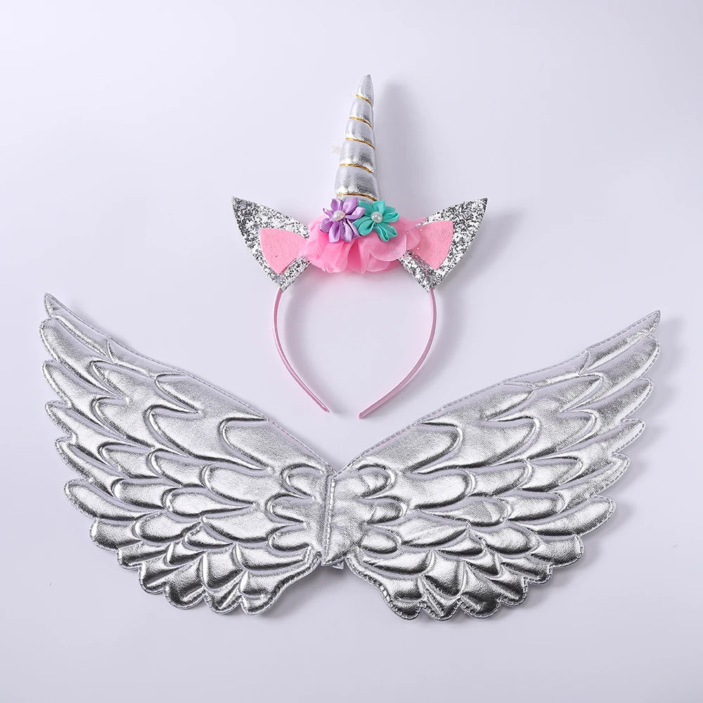 Cute Unicorn Theme Wings Rainbow Little Girls Angel Wings Baby Shower Kids Birthday Party Decoration Prom Performance Cosplay