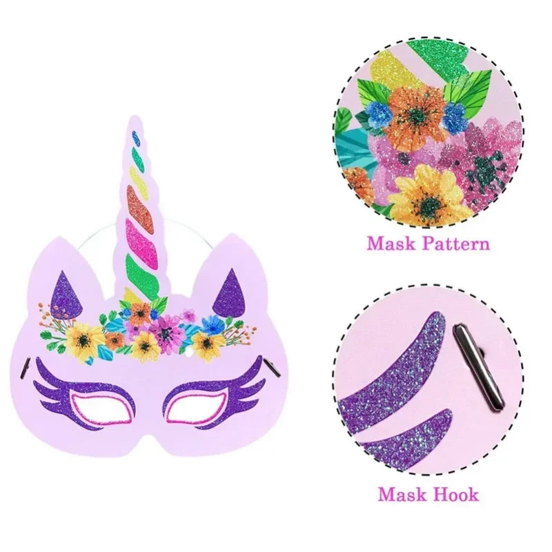 6PCS/12PCS Unicorn Masks Toy Girls Rainbow Unicorn Party Masks Kids Birthday Party Favors Supplies