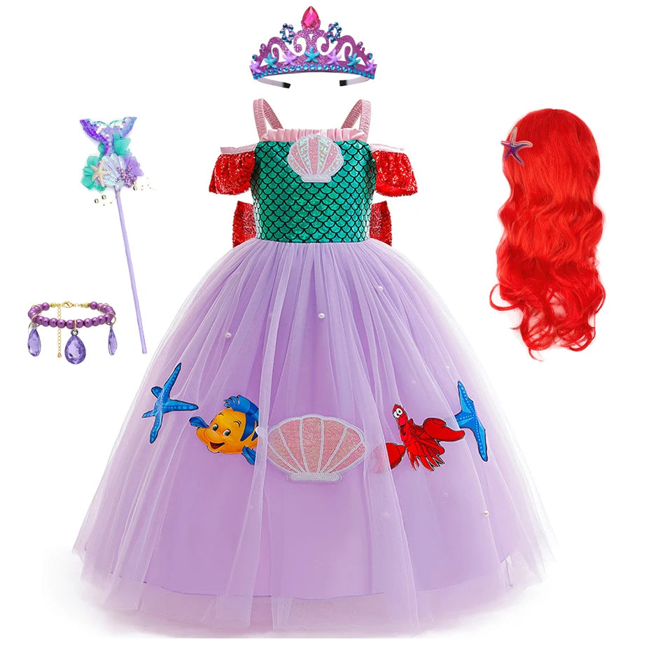 Mermaid Princess Girl Dress Movie Style Costume Kids Stage Costume Girls Fish Scale Decoration Sequins Big Bow Tutu Gown