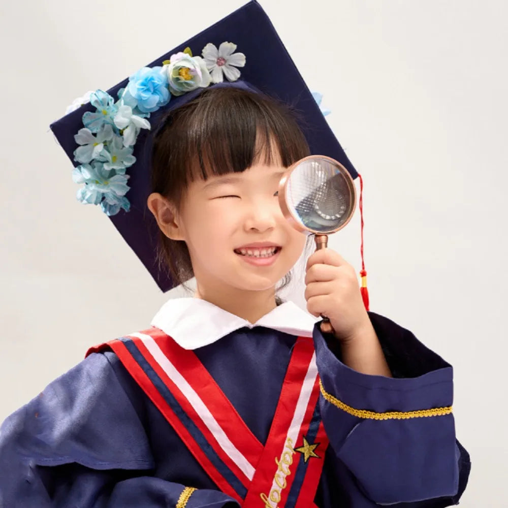 Trencher Cap DIY Flowers Graduation Cap Mortar Board Adjustable Kids Academic Hat with Tassels Bachelor Charm Ornament