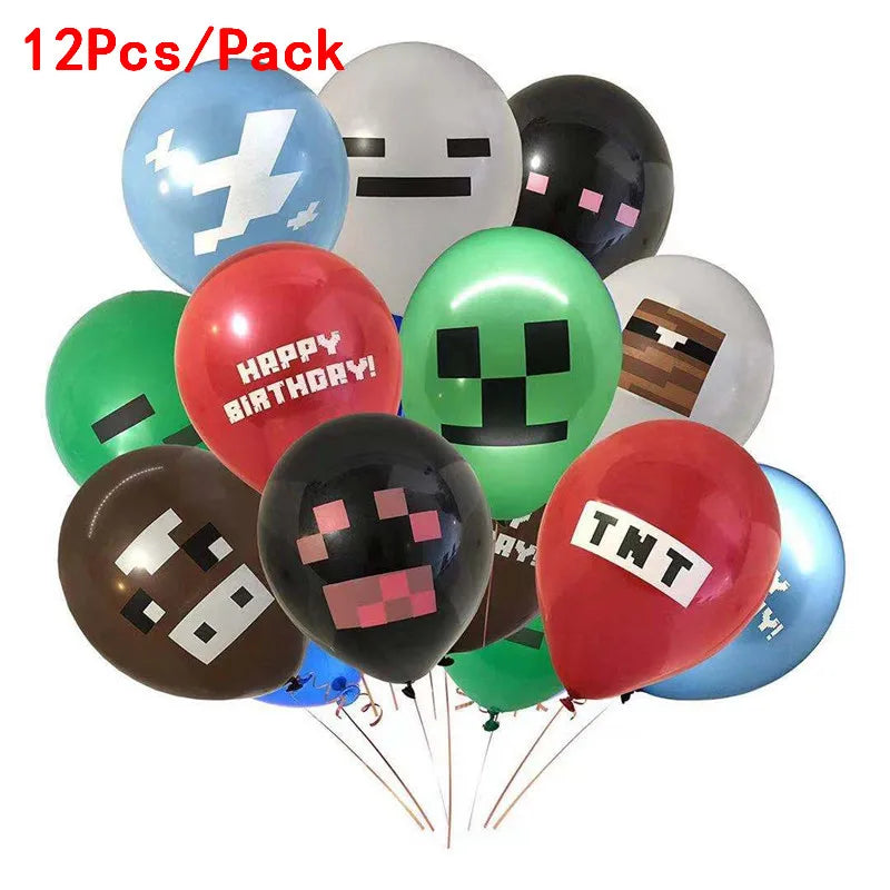 Miner Crafting Pixel Video Game Party Decor Disposable Tableware Backdrop For Kids Party Supplies Cup Plate Banner Toy Gifts