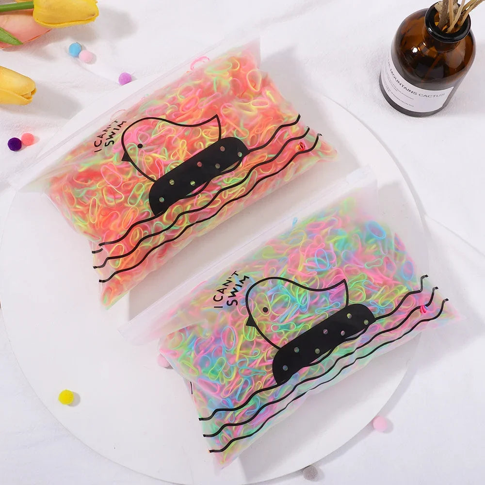 500pcs Girls Colourful Disposable Rubber Band Hair Ties Headband Children Ponytail Holder Bands Kids Hair Accessories Scrunchie