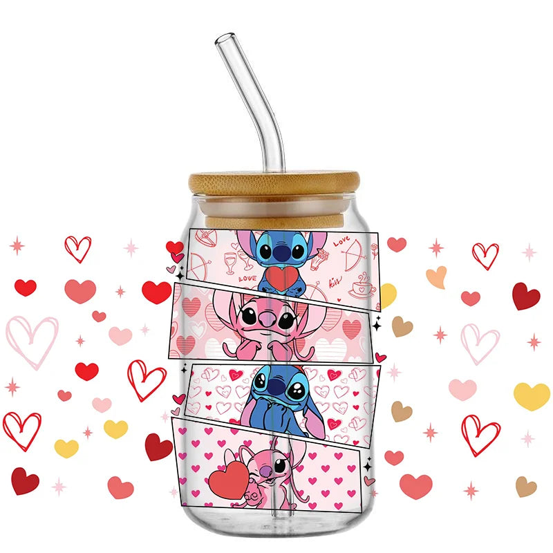 UV DTF Cup Mug Wraps Miniso Lovely Cartoon stitch 3D Transfer Sticker for 16oz Libbey Glasses  Cup Waterproof  DIY Sticker
