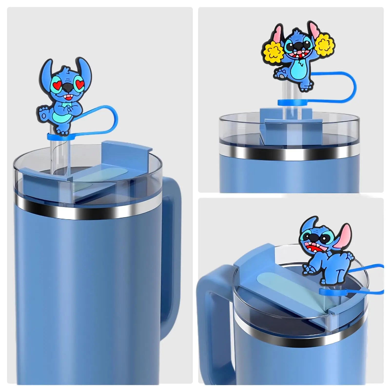 8pcs Lilo and Stitch Straw Cover Cap for Stanley Straw Topper Reusable Straw Tip Covers for Stanley Cup Accessories Party Decora
