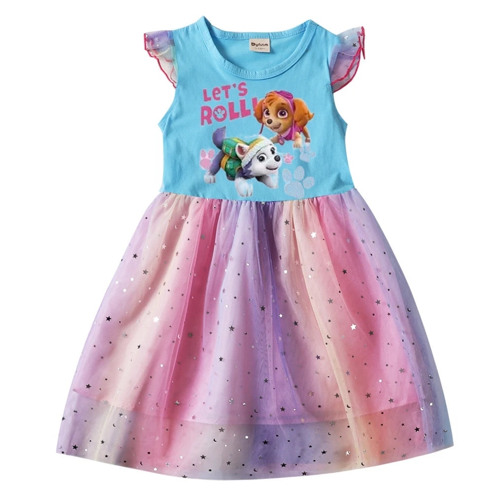 Children's Princess Dresses Girl Birthday Clothing Girls Cartoon PAW PATROL Dress Summer Cute Casual Kids Clothing Top Tee