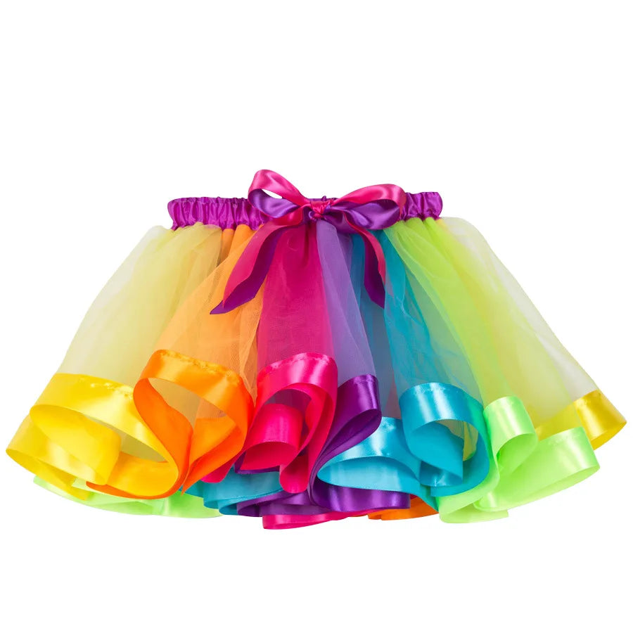 Tutu Skirt Girls Wing Summer Girl Princess Mini Pettiskirt Party Dance Rainbow Tulle Colorful Skirts Halloween Cosplay Clothing