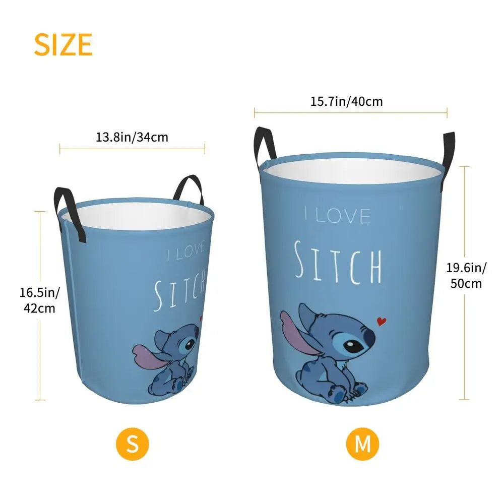 Custom Stitch Kiss Angel Love Heart Anime Laundry Hamper Large Clothes Storage Basket Toy Bin Organizer for Boy Girl