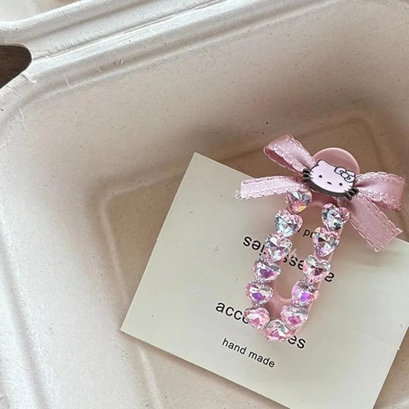 Sanrio Hello Kitty Hairpin Cute Cartoon KT Cat Rhinestone Inlay Hair Clip Charm Girls Hair Accessories Holiday Gifts
