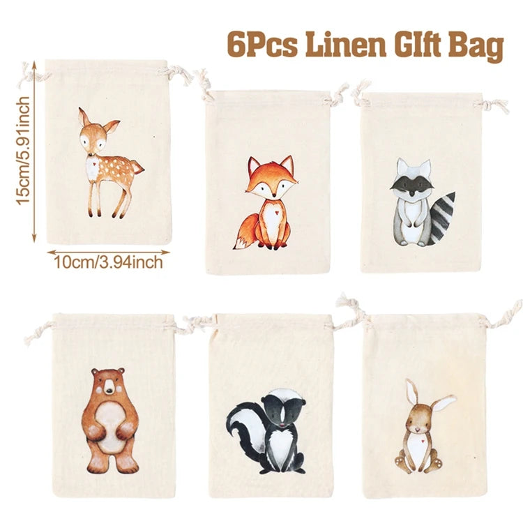 6pcs Animal Dinosaur Unicorn Cotton Linen Gift Bags Birthday Party Decor Kids Wedding Party Favor Bag Baby Shower Gift Bag