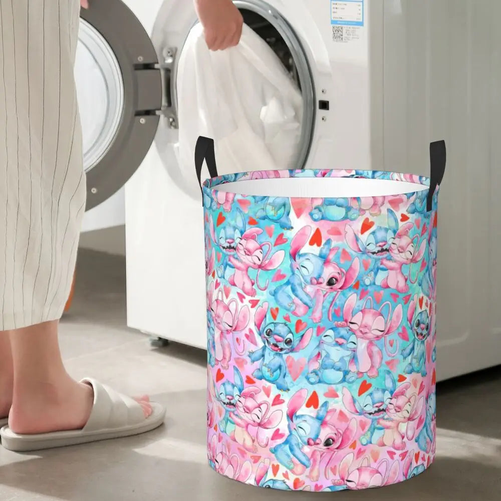 Customized SLilo And Stitch Cartoon Laundry Hamper Large Storage Basket Anime Kids Nursery Toy Organizer