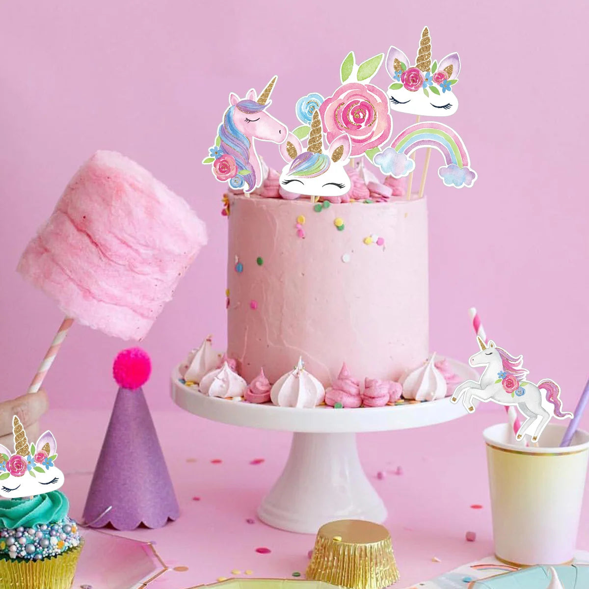 24Pcs Carton Unicorn Cupcake Topper Colorful Rainbow Paper Toppers For Kids Unicorn Birthday Party DIY Cake Decoration Supplies