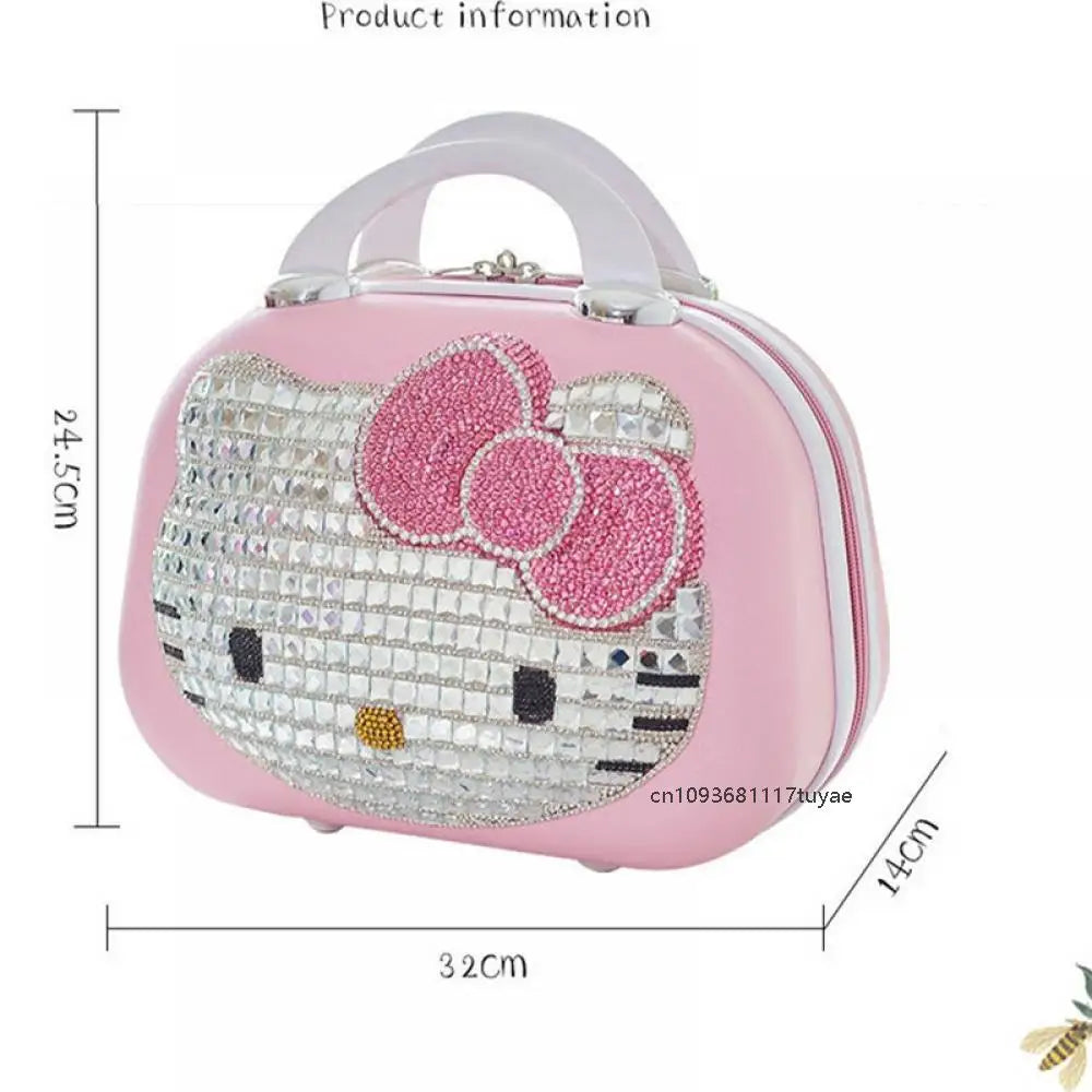 Kawaii 14 Inches Hello Kitty Cosmetic Case Sanrioed Anime Suitcase High Capacity with Lock Storage Bag Girl High End Gift Travel
