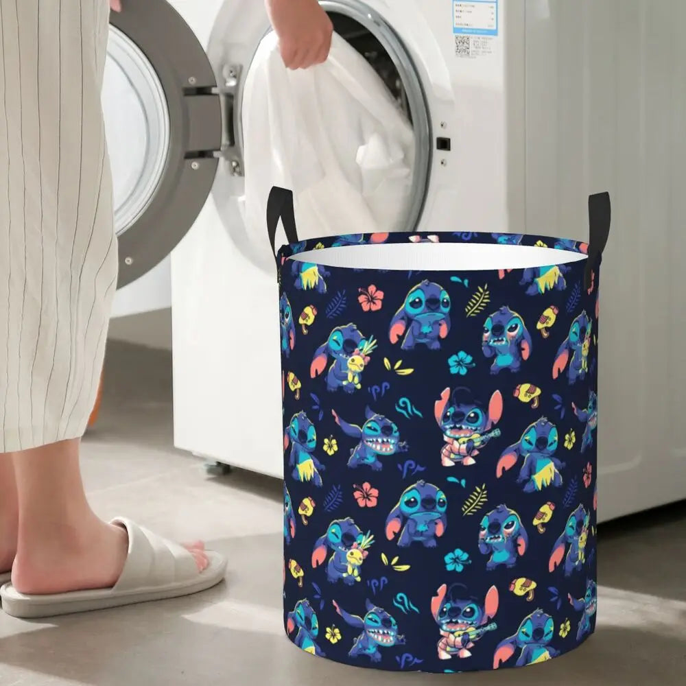 Custom Stitch Kiss Angel Love Heart Anime Laundry Hamper Large Clothes Storage Basket Toy Bin Organizer for Boy Girl