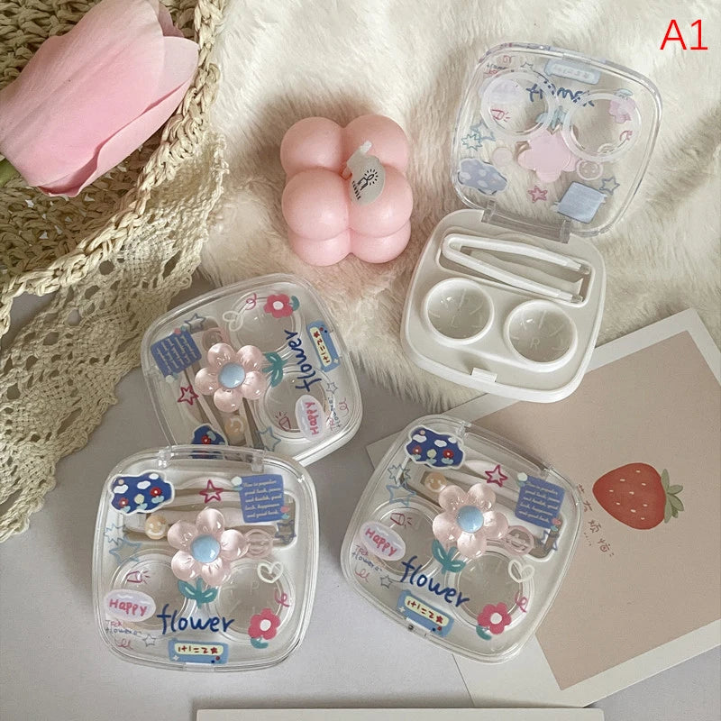1pcs Cute Mini Contact Lenses Case Kit For Girls Travel Portable Contact Lens Box Contact Lens Storage Container