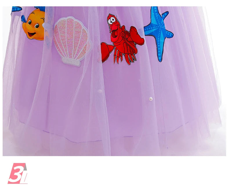 Mermaid Princess Girl Dress Movie Style Costume Kids Stage Costume Girls Fish Scale Decoration Sequins Big Bow Tutu Gown