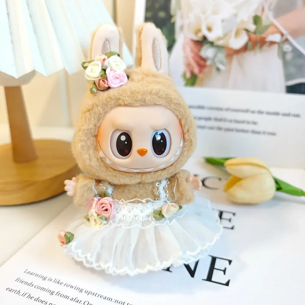 Mini Plush Doll's Clothes Bud Skirt with Pearl Hair Accessory Labubu I II Idol Dolls Korea Kpop Doll DIY Clothing Gifts