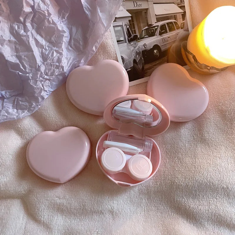 Travel Color Contact Lenses Box for Eyes Tool Kit Women Girl Heart Lady Holder Storage Eye Care Container with Mirror Tweezer
