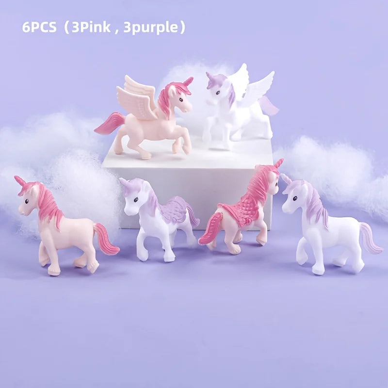 3/6pcs Mini Unicorn Cake Decoration set, Plastic Materia,Girl Birthday Party Supplies,Purple & Pink Unicorn Cake Topper