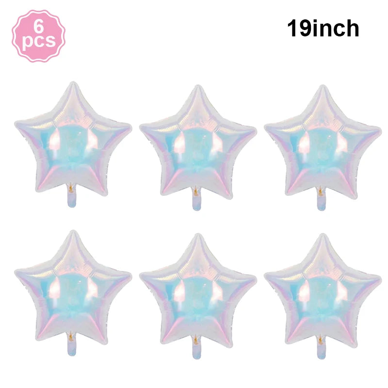 19Inch Foil Star Heart Round Balloons Transparent Iridescent Balloons for Mermaid Theme Birthday Disco Party Wedding Decorations