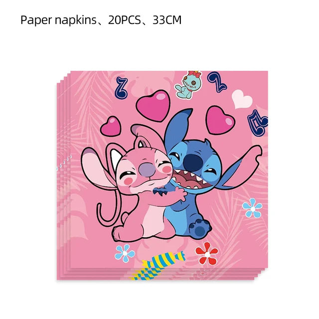 Lilo & Stitch Birthday Decorations Pink Girls Paper Cups Plates Napkins Cake Topper Tableware Set Balloons Decor Party Supplies