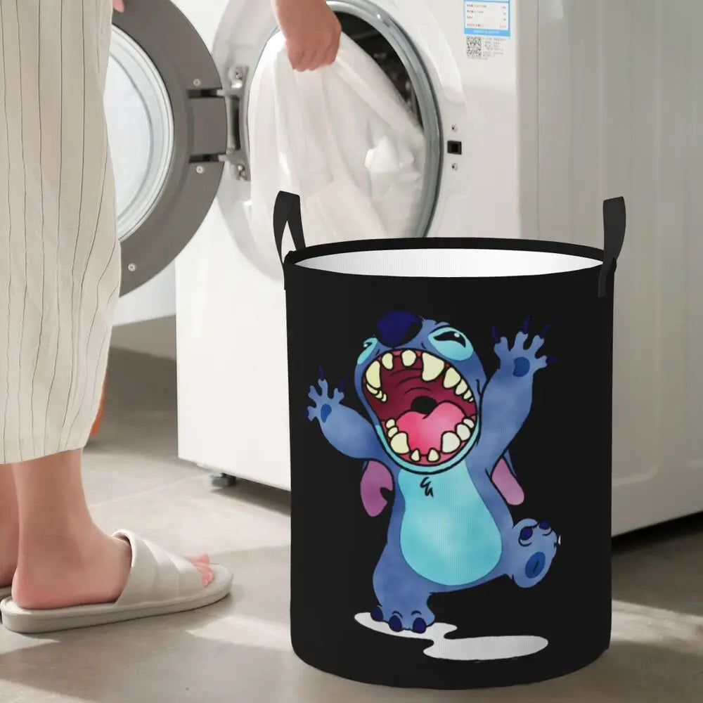 Customized SLilo And Stitch Cartoon Laundry Hamper Large Storage Basket Anime Kids Nursery Toy Organizer