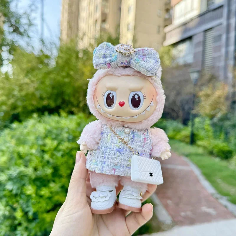 Cute 17cm Labubu Idol Doll Outfit Camellia Dress Bag Shoes Set The Monster Sitting Party Collection Mini DIY