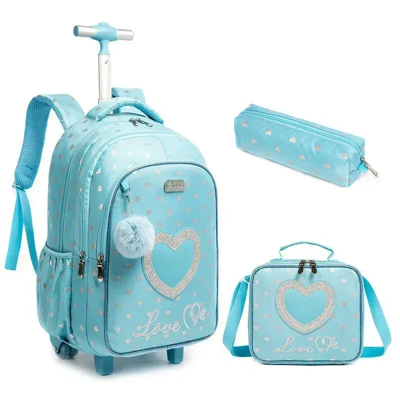Children's School Backpack with Wheels Kids Wheeled School Bag Teenagers Bag Girls Canvas Backpack Travel Luggage Trolley Bags