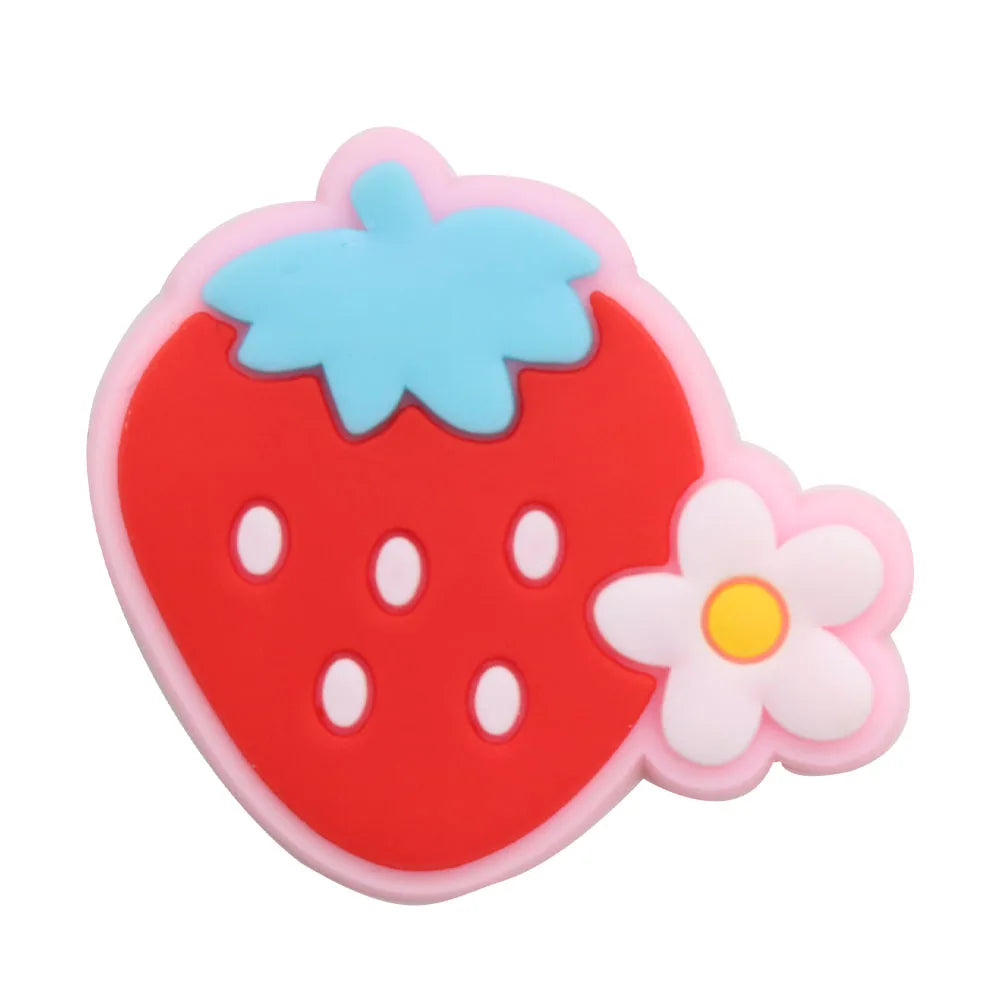 1Pcs PVC Hair Dryer Strawberry Cupcake Kids Shoe Charms Umbrella Crown Pink Series Buckle Clog Accessories Fit X-mas Gift