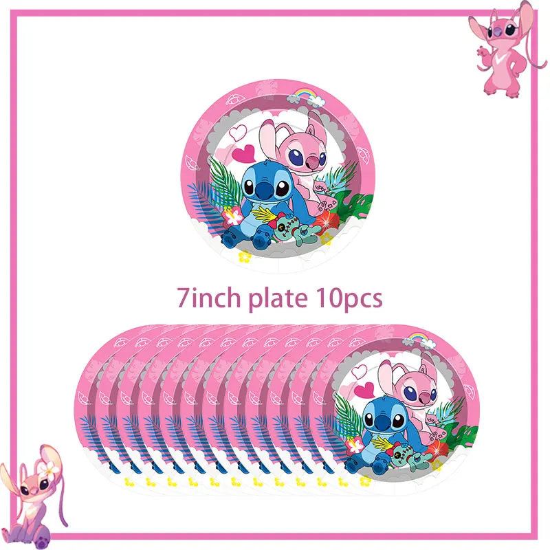Pink Lilo Stitch Birthday Party Decoration Stitch And Angel Birthday Party Decorations Tableware Plates Balloons Girls Toy Gifts
