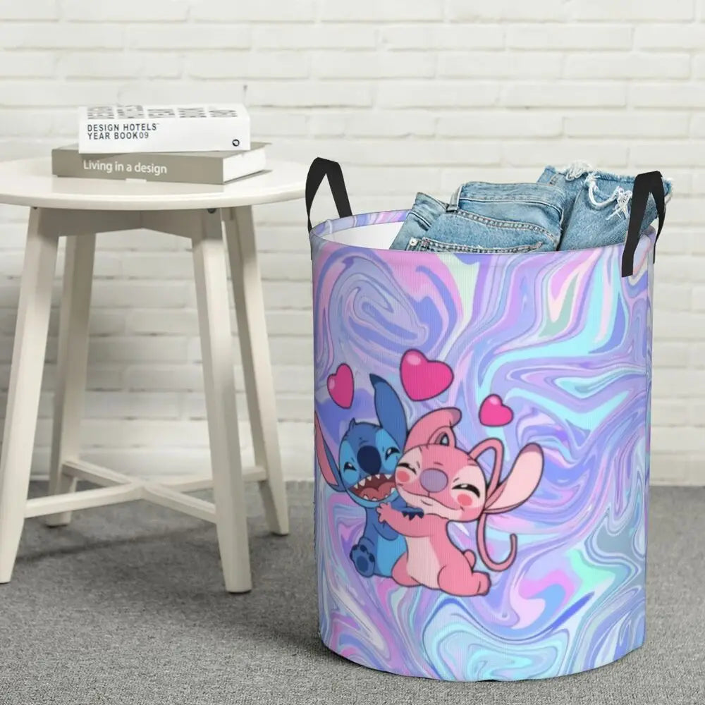 Custom I Love Stitch Laundry Basket Collapsible Toy Clothes Hamper Storage Bin for Kids Nursery