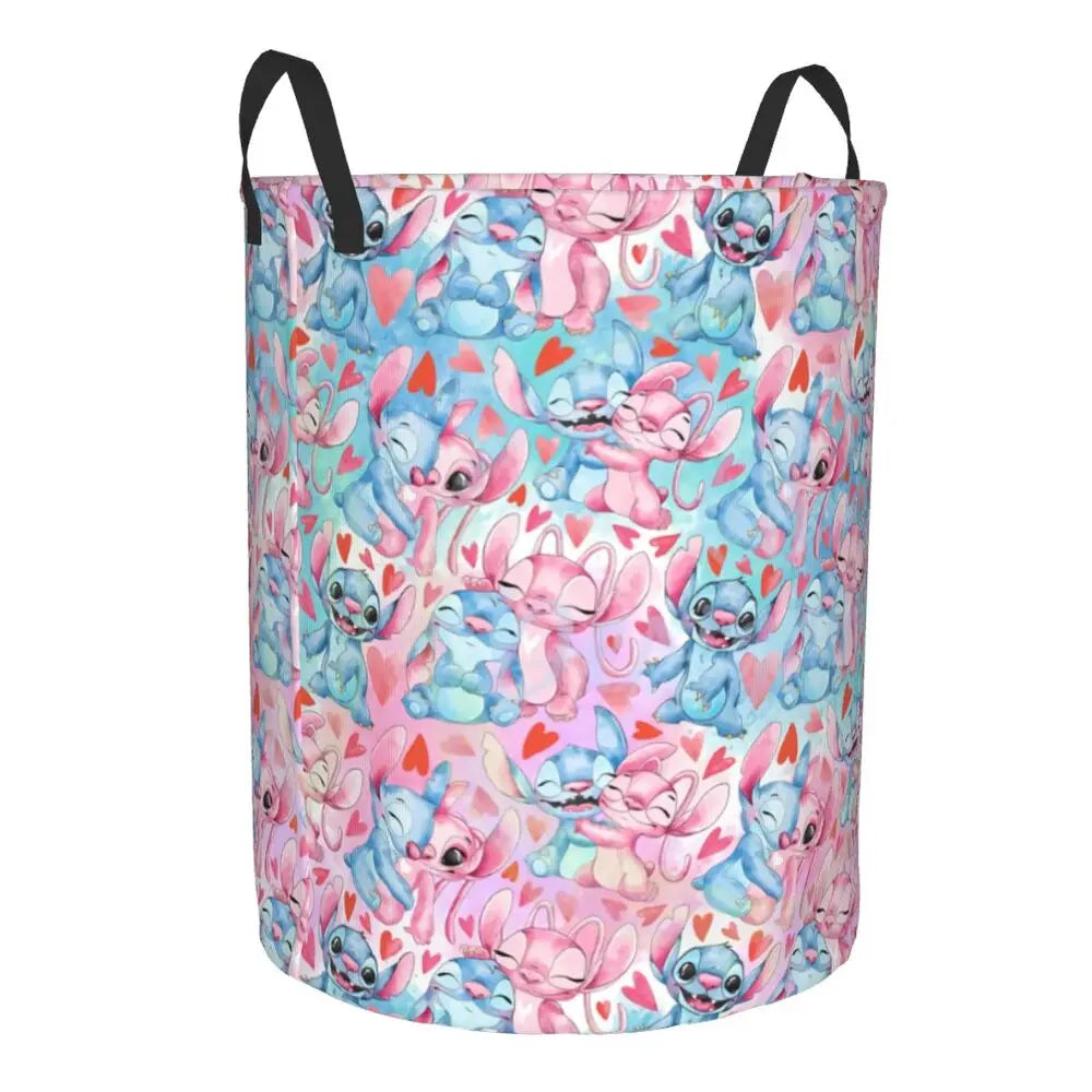 Custom I Love Stitch Laundry Basket Collapsible Toy Clothes Hamper Storage Bin for Kids Nursery