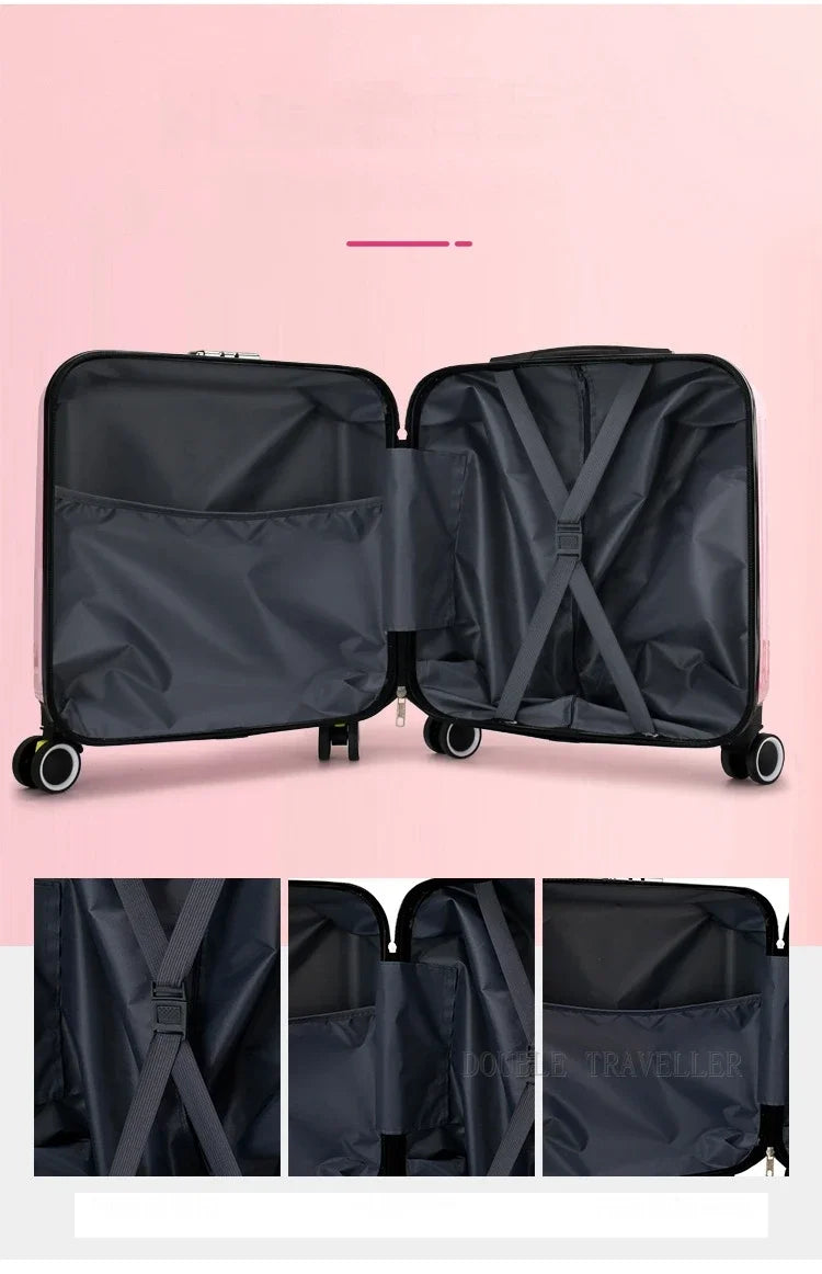 New cartoon kids travel suitcase on wheels,carry on cabin trolley luggage bag,girls rolling luggage case,children gift,suitcase