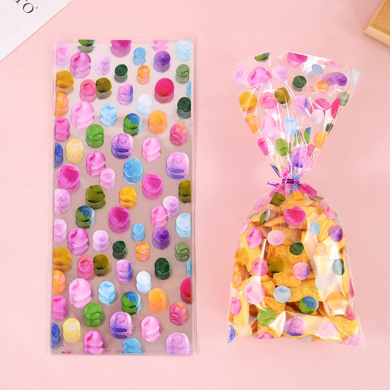 25/50pcs Rainbow Polka Dot Candy Cookie Bag Birthday Party Biscuit Gift Packaging Cellophane Bags Wedding Baby Shower Supplies