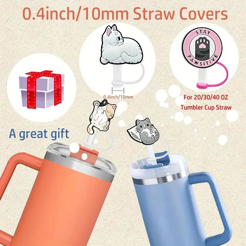 MINISO 1-7pcs 3D Stereo Stitch Straw Cover Cap 10MM Drink Straw Plug Reusable Fit Cup Accessories Straw Cap Charms Pendant Gift
