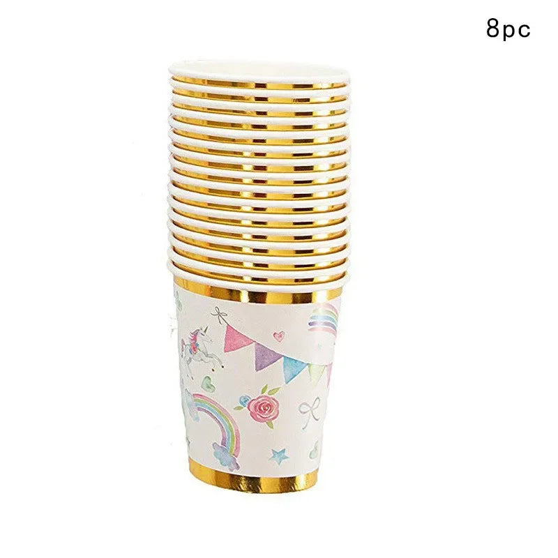 Unicorn Disposable Tableware Unicorn Party Supplies Paper Plates Napkins Happy Unicorn Birthday Party Decor Rainbow Horse Girl