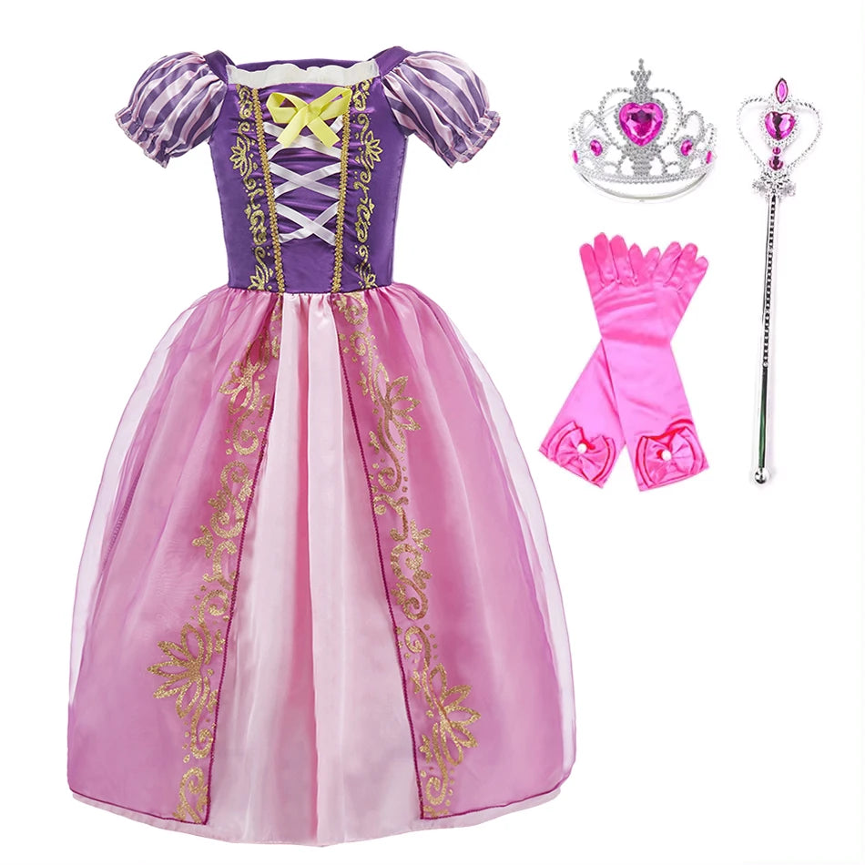 Children Princess Costume Party Fancy Flower Vestido New 2024 Christmas Birthday Carnival Dress Up Rapunzel Belle Disguise Frock