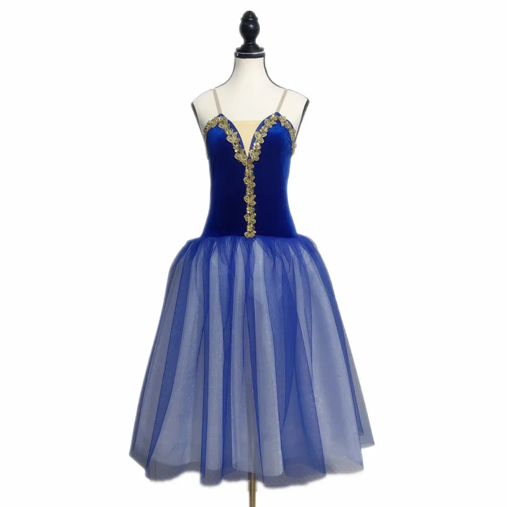 Blue Ballet Tutu Skirts Performance Costumes Princess Dance Practice Long Romantic Dress